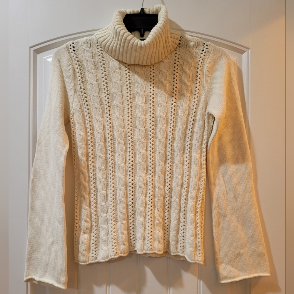 CalvinKleinJeans beige pullover cable knit turtleneck sweater m